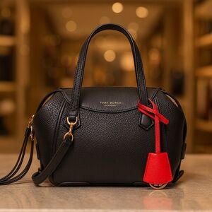 NEW Tory Burch Perry Black Leather Small Satchel/Shoulder Bag/Crossbody Bag